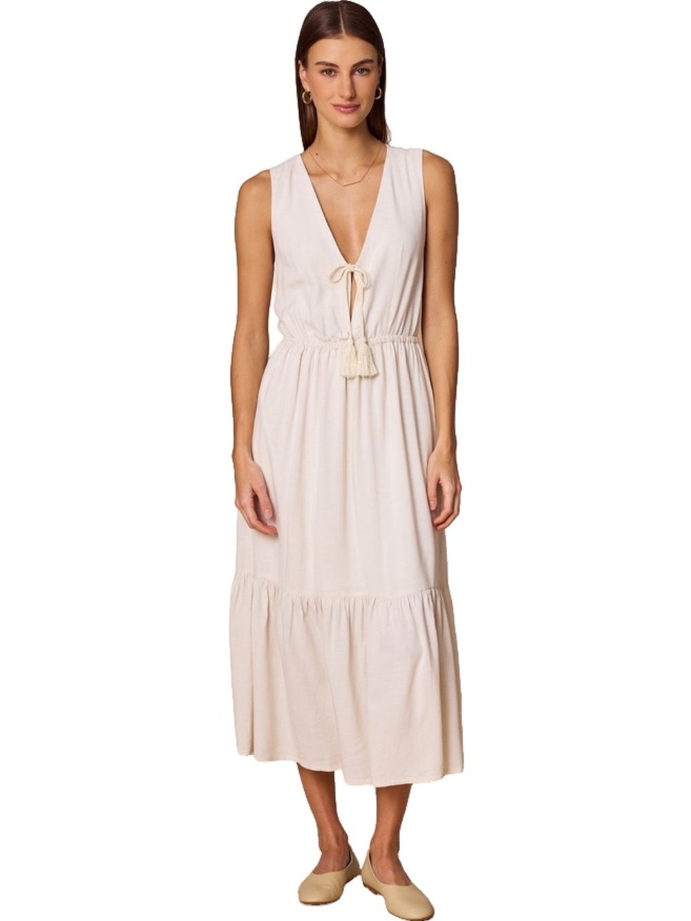 Alala Seaside Dress - Sleeveless V-Neck Tassel Tie Maxi Dress With Pockets